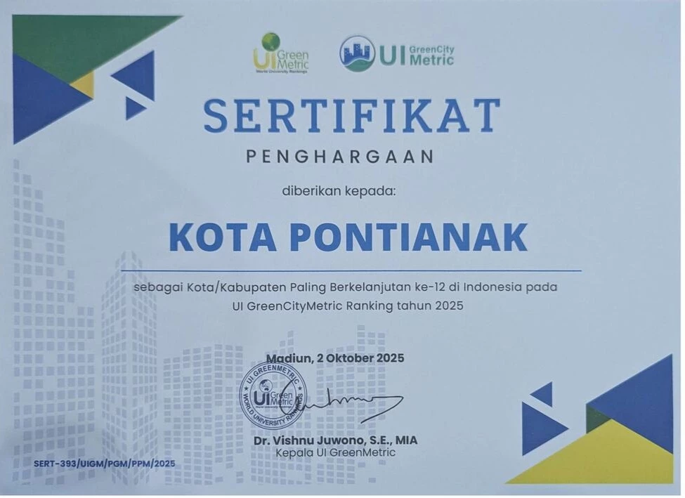 Pontianak Raih Peringkat 12 Nasional Daerah Paling Berkelanjutan