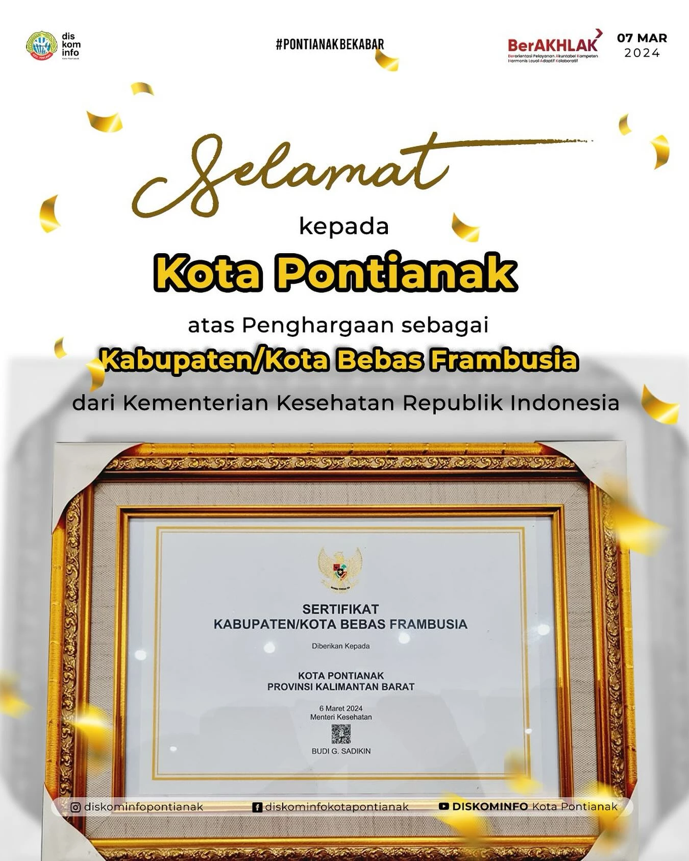 Sukses Tangani Penyakit Frambusia, Pontianak Dulang Penghargaan